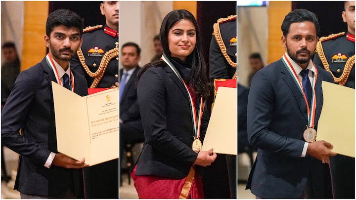 Watch: D Gukesh, Manu Bhaker, Harmanpreet Singh and Praveen Kumar receive Khel Ratna from President Murmu