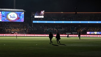 The HPCA Stadium in Dharamsala went dark at the halfway stage of the Punjab Kings innings after they opted to bat against Delhi Capitals. AP The HPCA Stadium in Dharamsala went dark at the halfway stage of the Punjab Kings innings after they opted to bat against Delhi Capitals. AP